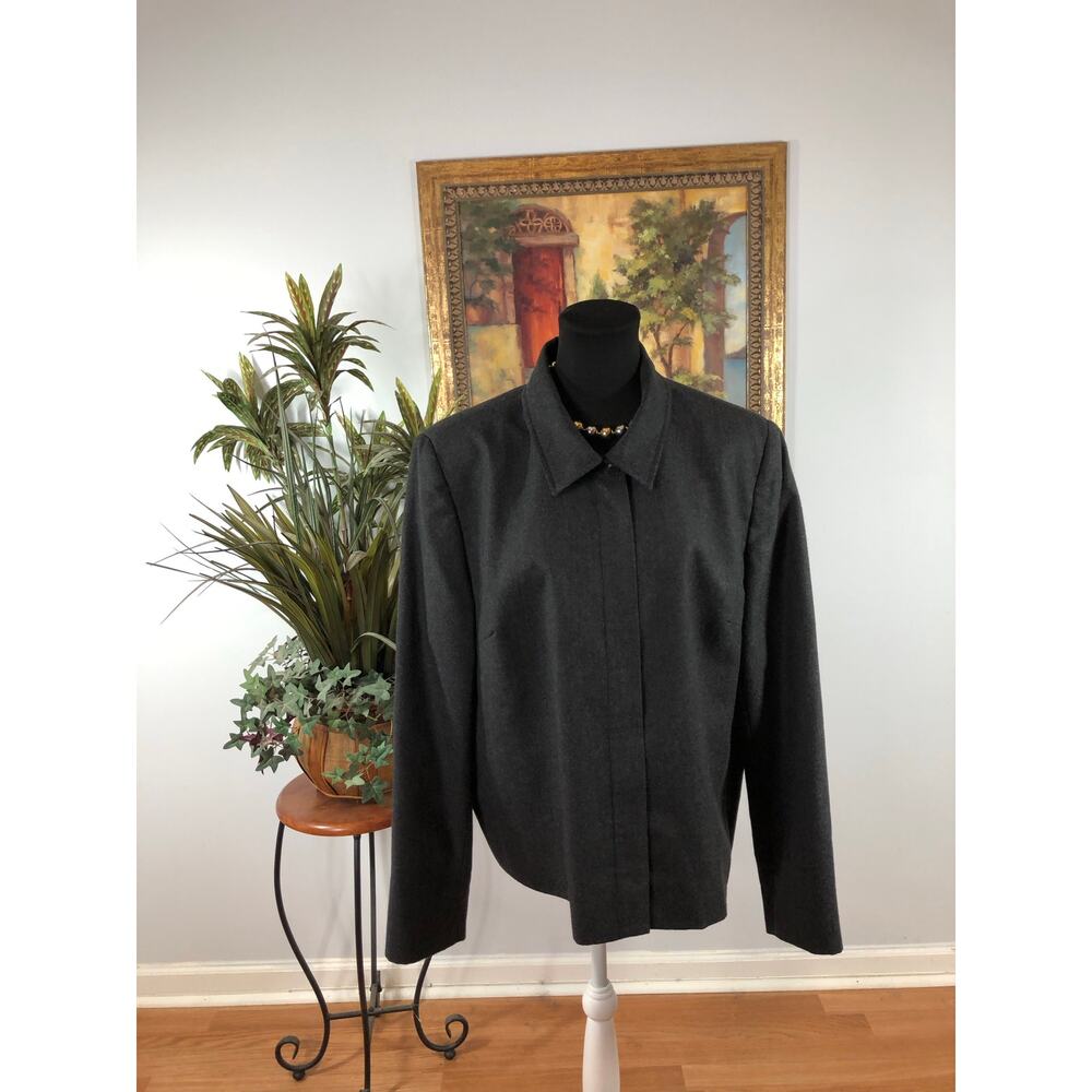 Talbots Women Plus 100% Wool Jacket Gray Pocket Full Zip Closur Clueless Preppy